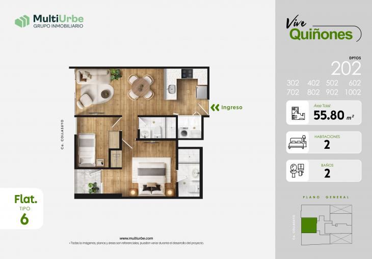 Plano del modelo Tipo 6 del proyecto Vive Quiñones en San Miguel