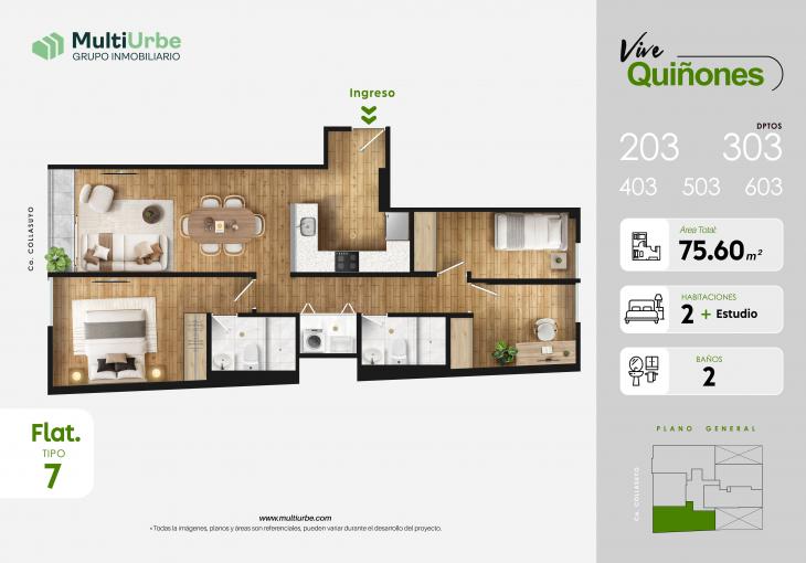 Plano del modelo Tipo 7 del proyecto Vive Quiñones en San Miguel
