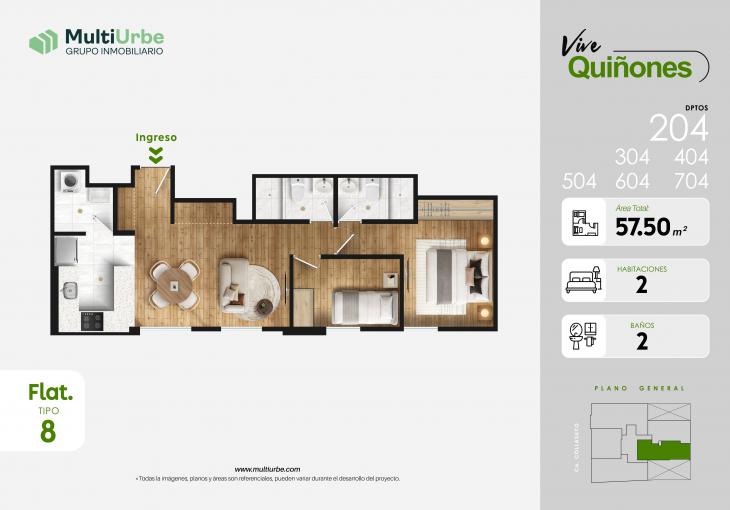 Plano del modelo Tipo 8 del proyecto Vive Quiñones en San Miguel