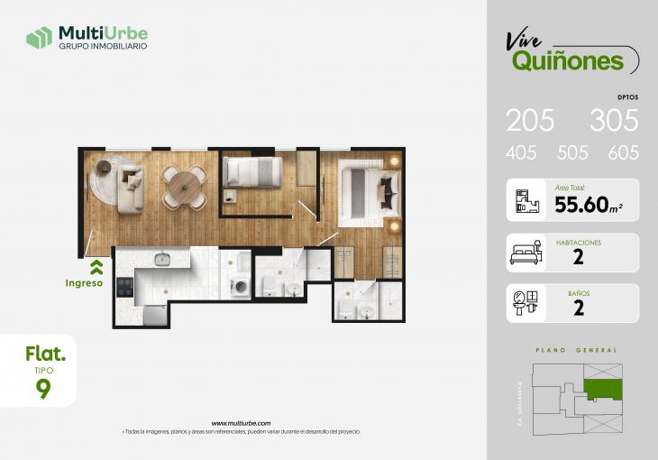 Plano del modelo Tipo 9 del proyecto Vive Quiñones en San Miguel