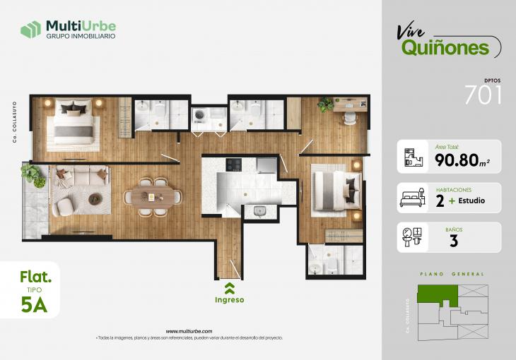 Plano del modelo Tipo 5A del proyecto Vive Quiñones en San Miguel