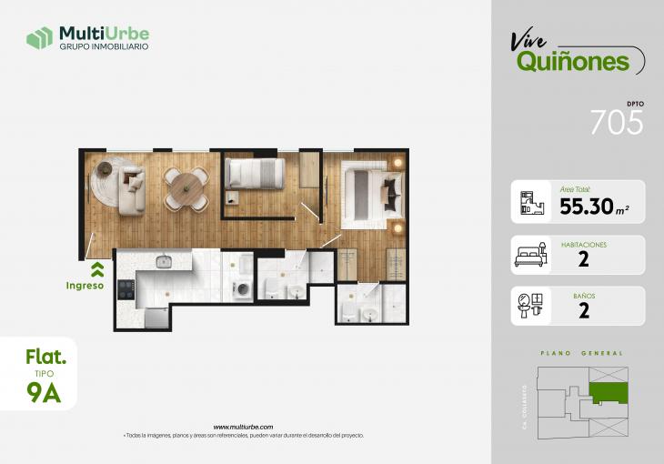 Plano del modelo Tipo 9A del proyecto Vive Quiñones en San Miguel