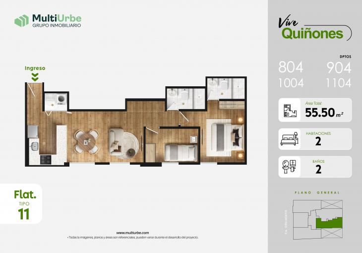 Plano del modelo Tipo 11 del proyecto Vive Quiñones en San Miguel