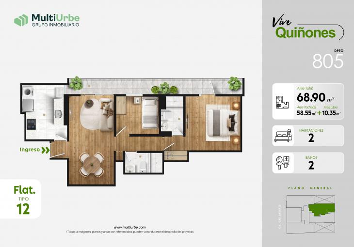 Plano del modelo Tipo 12 del proyecto Vive Quiñones en San Miguel