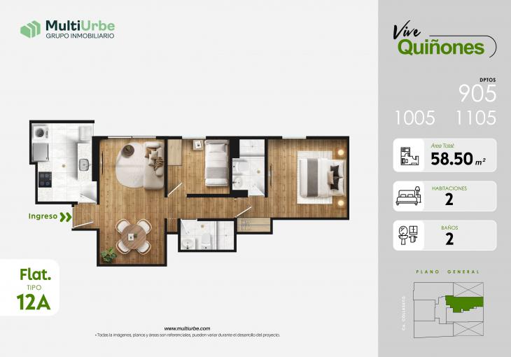 Plano del modelo Tipo 12A del proyecto Vive Quiñones en San Miguel