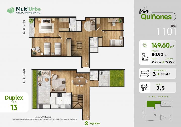 Plano del modelo Tipo 13 del proyecto Vive Quiñones en San Miguel