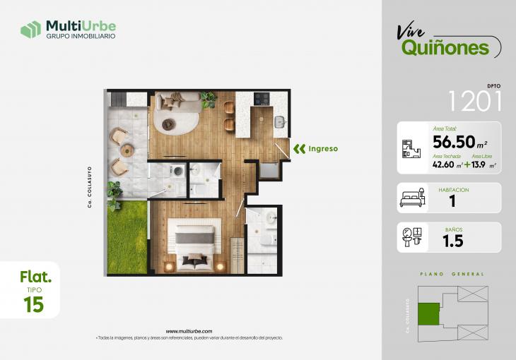 Plano del modelo Tipo 15 del proyecto Vive Quiñones en San Miguel