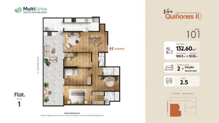 Plano del modelo Tipo 1 del proyecto Vive Quiñones II en San Miguel