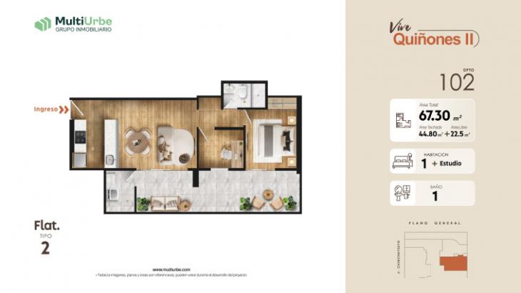 Plano del modelo Tipo 2 del proyecto Vive Quiñones II en San Miguel