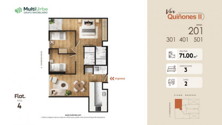 Plano del modelo Tipo 4 del proyecto Vive Quiñones II en San Miguel