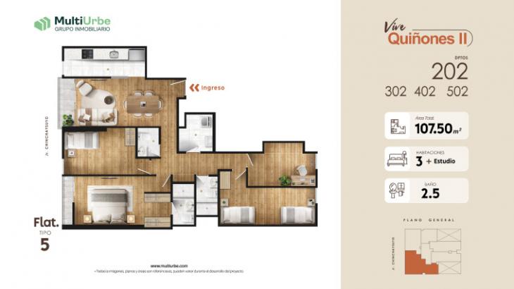 Plano del modelo Tipo 5 del proyecto Vive Quiñones II en San Miguel