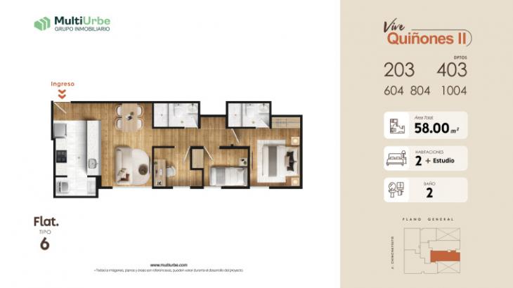 Plano del modelo Tipo 6 del proyecto Vive Quiñones II en San Miguel