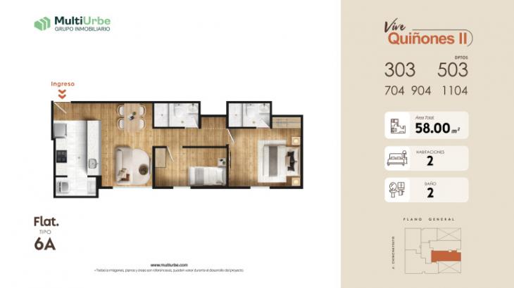 Plano del modelo Tipo 6A del proyecto Vive Quiñones II en San Miguel