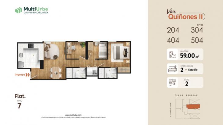 Plano del modelo Tipo 7 del proyecto Vive Quiñones II en San Miguel
