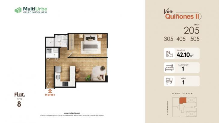 Plano del modelo Tipo 8 del proyecto Vive Quiñones II en San Miguel
