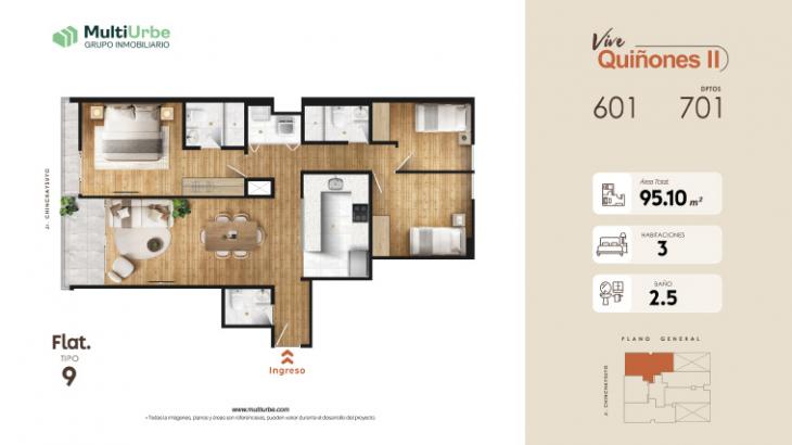 Plano del modelo Tipo 9 del proyecto Vive Quiñones II en San Miguel