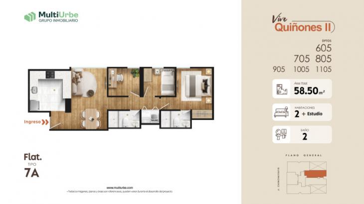 Plano del modelo Tipo 7A del proyecto Vive Quiñones II en San Miguel