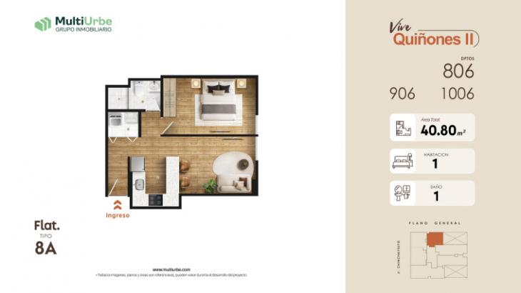 Plano del modelo Tipo 8A del proyecto Vive Quiñones II en San Miguel