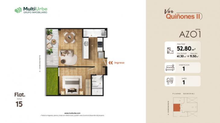 Plano del modelo Tipo 15 del proyecto Vive Quiñones II en San Miguel