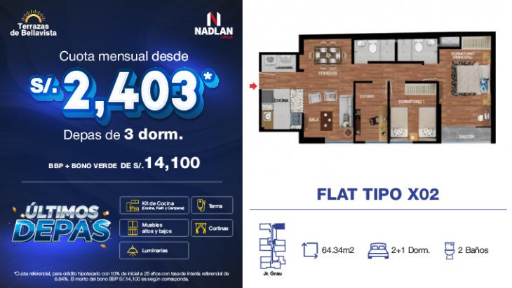 Plano del modelo TIPO2 del proyecto TERRAZAS DE BELLAVISTA en Bellavista