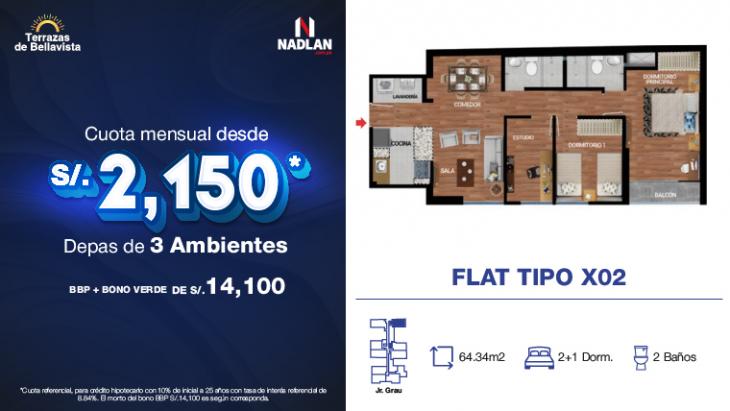 Plano del modelo TIPO2 del proyecto TERRAZAS DE BELLAVISTA en Bellavista