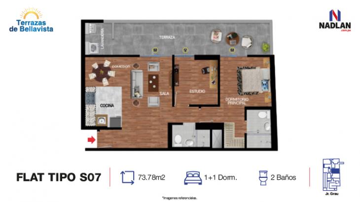 Plano del modelo S07 del proyecto TERRAZAS DE BELLAVISTA en Bellavista