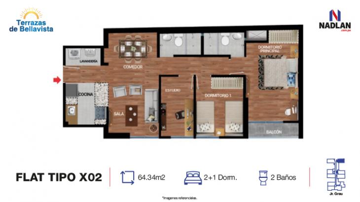 Plano del modelo TIPO2 del proyecto TERRAZAS DE BELLAVISTA en Bellavista