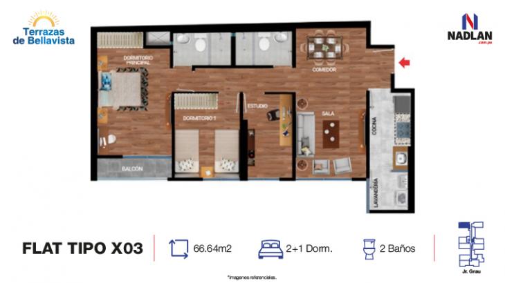 Plano del modelo TIPO3 del proyecto TERRAZAS DE BELLAVISTA en Bellavista