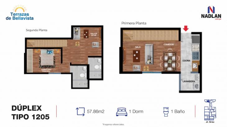 Plano del modelo 1205 del proyecto TERRAZAS DE BELLAVISTA en Bellavista
