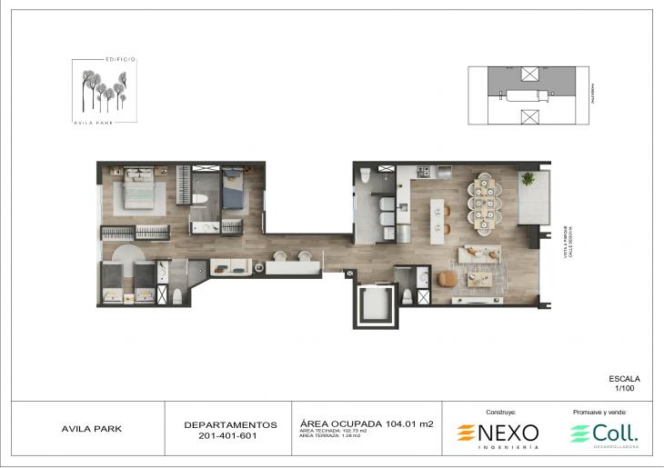 Plano del modelo X02 del proyecto Ávila Park en Santiago De Surco