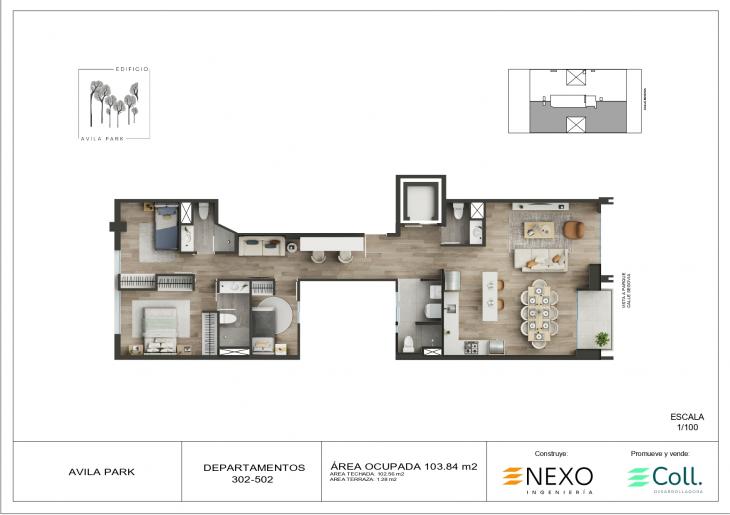 Plano del modelo X05 del proyecto Ávila Park en Santiago De Surco