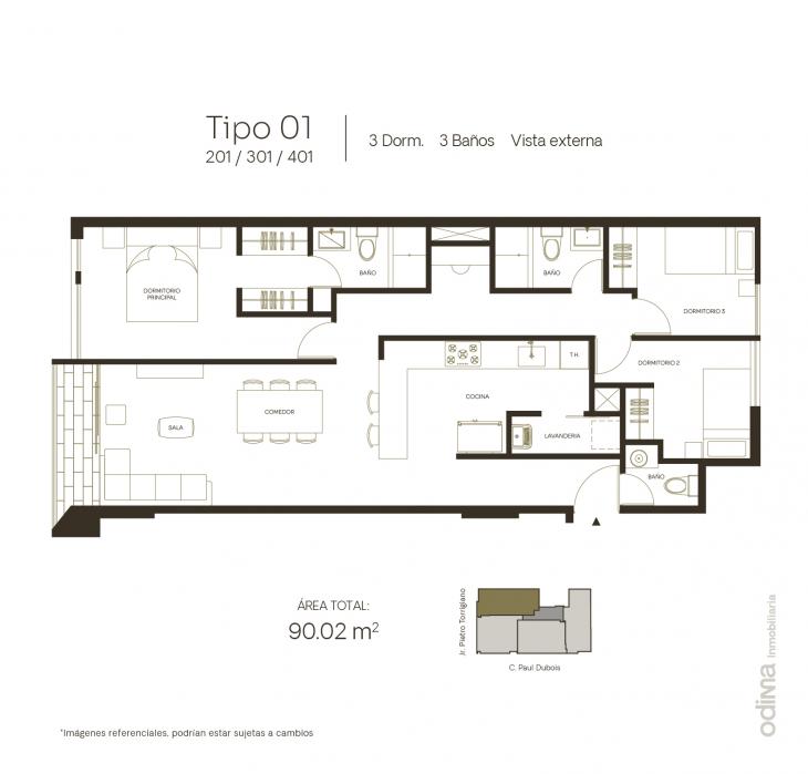 Plano del modelo TIPO 1 del proyecto SEIKA en San Borja