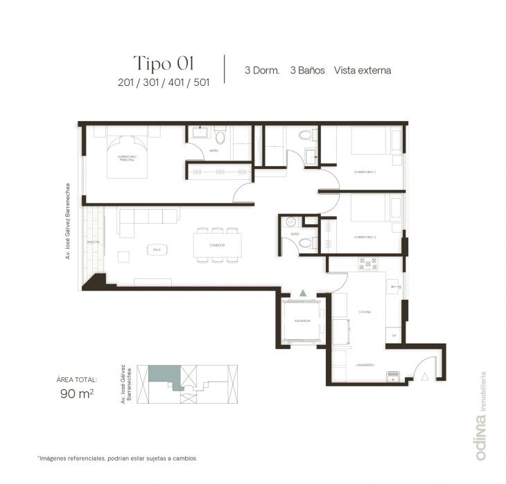 Plano del modelo TIPO 1 del proyecto EIKO en San Borja