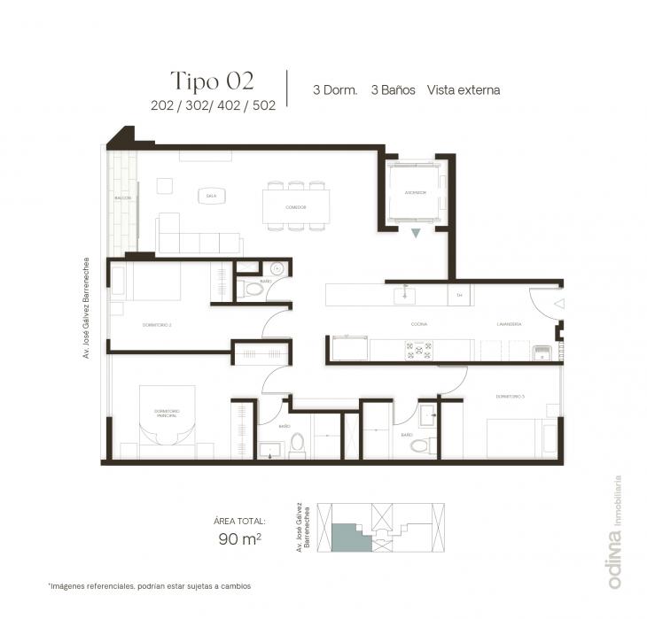 Plano del modelo TIPO 2 del proyecto EIKO en San Borja