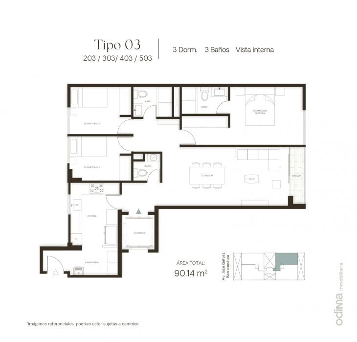Plano del modelo TIPO 3 del proyecto EIKO en San Borja