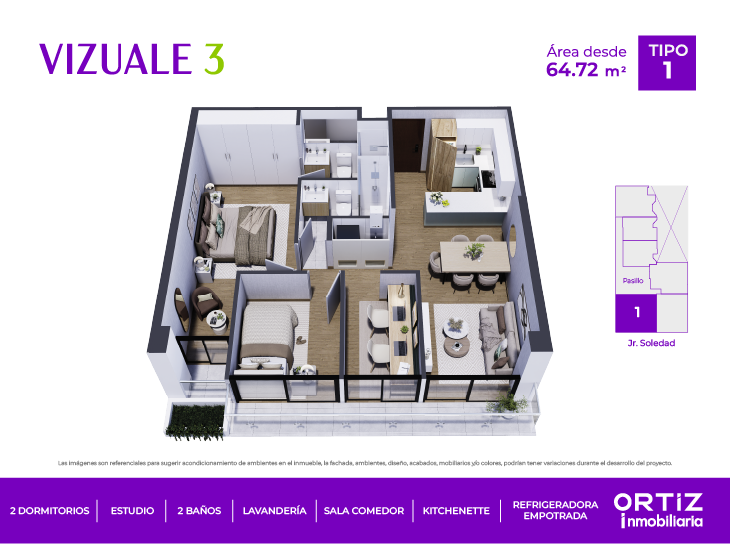 Plano del modelo X01 del proyecto Vizuale 3 en Lince