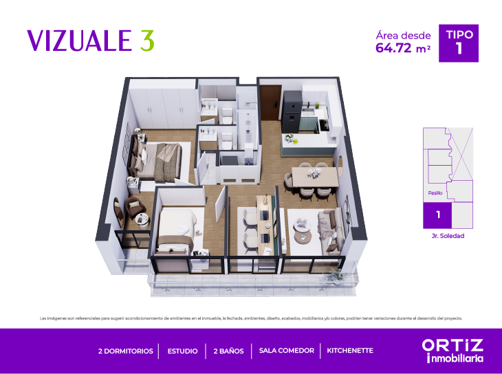 Plano del modelo X01 del proyecto Vizuale 3 en Lince