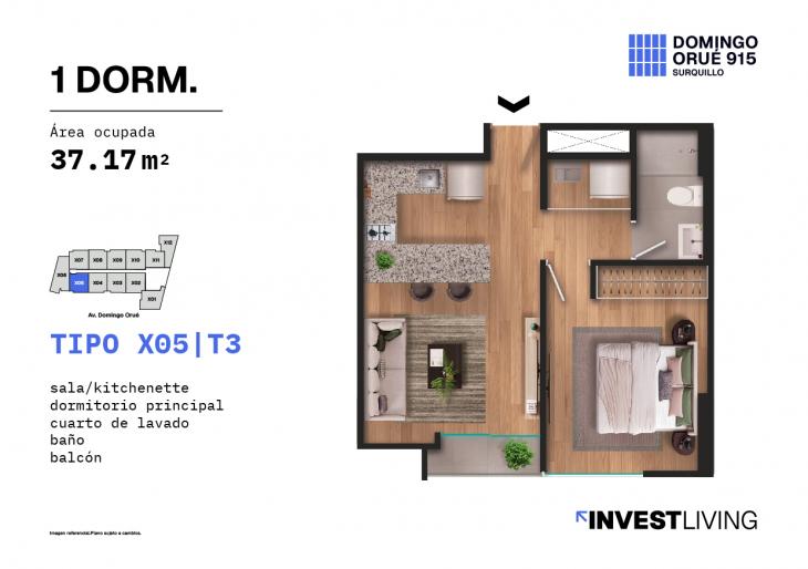 Plano del modelo X05 del proyecto DOMINGO ORUE 915 en Surquillo