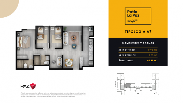 Plano del modelo A7 del proyecto Patio La Paz en San Miguel