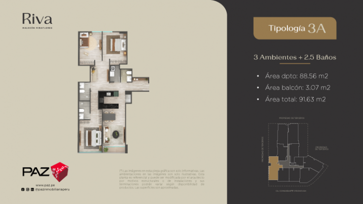 Plano del modelo 3A del proyecto Riva en Miraflores