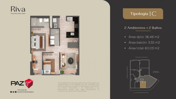 Plano del modelo 1C del proyecto Riva en Miraflores