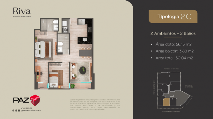 Plano del modelo 2C del proyecto Riva en Miraflores