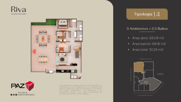 Plano del modelo 14 del proyecto Riva en Miraflores