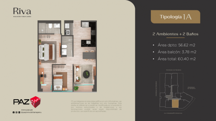 Plano del modelo 1A del proyecto Riva en Miraflores