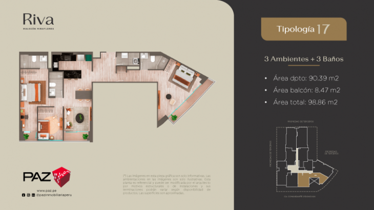 Plano del modelo 17 del proyecto Riva en Miraflores