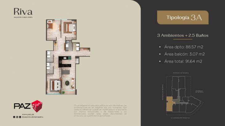Plano del modelo 3A del proyecto Riva en Miraflores
