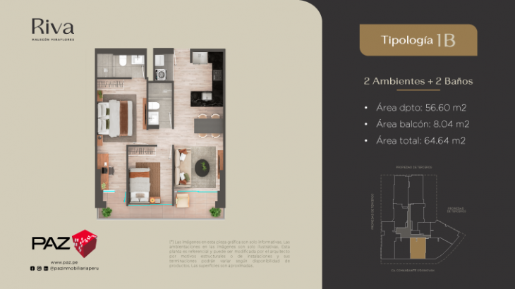 Plano del modelo 1B del proyecto Riva en Miraflores