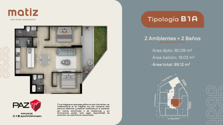 Plano del modelo B1A del proyecto Matiz en San Isidro