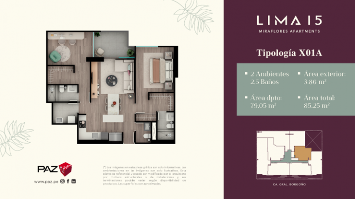 Plano del modelo 1A del proyecto LIMA 15 en Miraflores