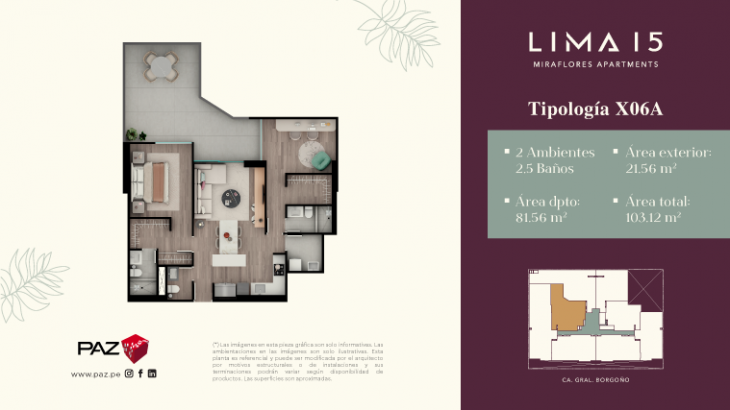 Plano del modelo 6A del proyecto LIMA 15 en Miraflores